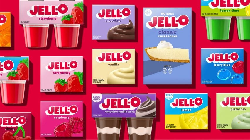 A bunch of colourful boxes of Jell-O snacks