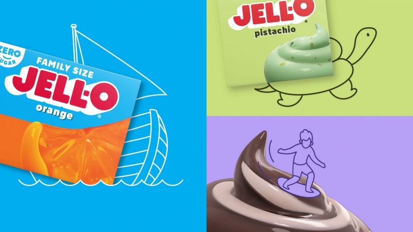 Revamped Jell-O packaging with playful illustrations