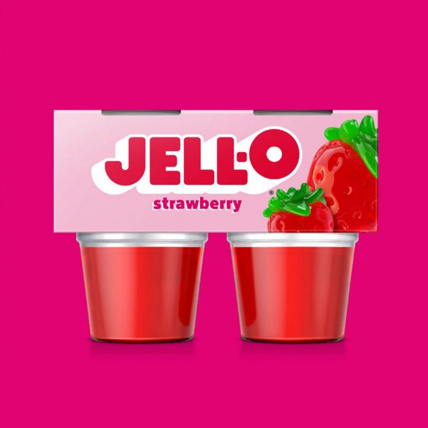 Strawberry jelly pots on a pink background
