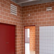 Terracotta brick wall interior of a workshop