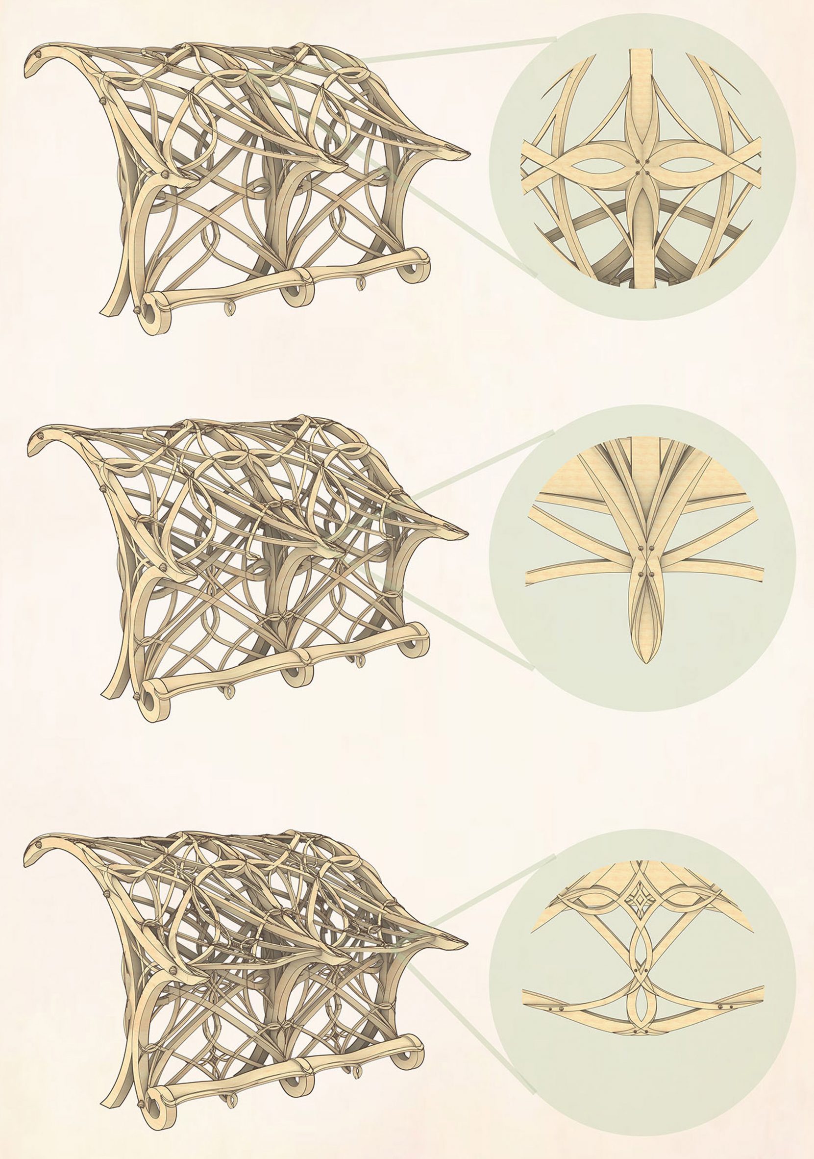 Detail drawings of a botanical garden installation 