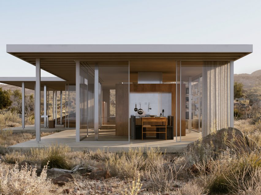 Modernist house in the Utah desert with floor-to-ceiling glazing