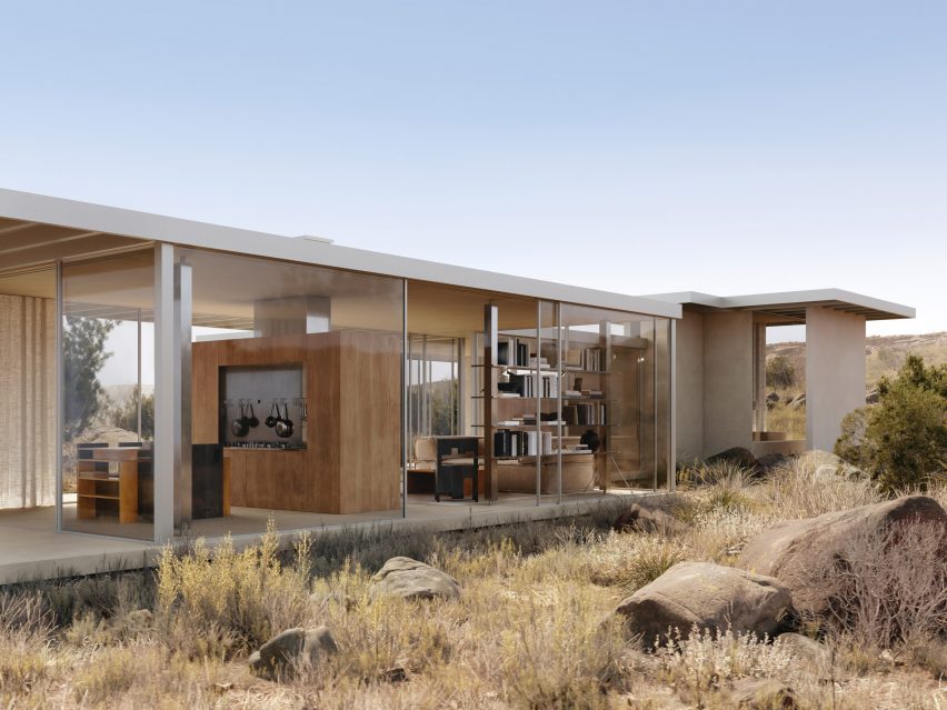 Modernist house in the Utah desert with floor-to-ceiling glazing