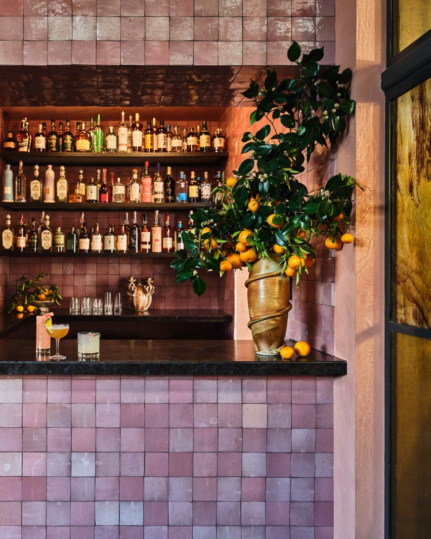 Bar covered with pink cement tiles
