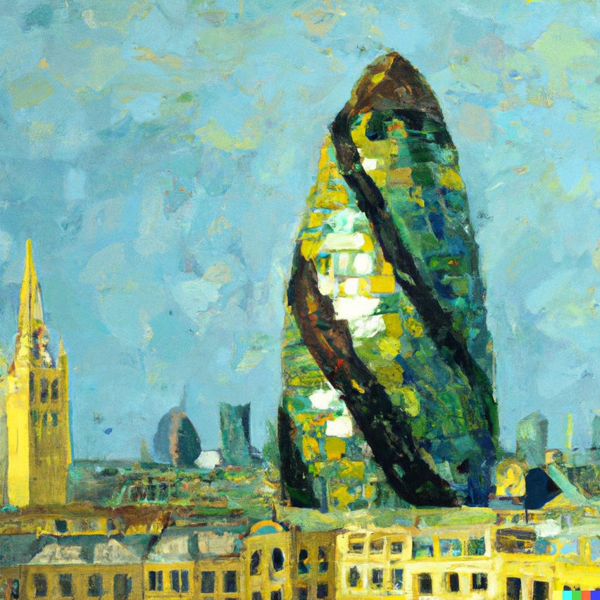 Foster + Partners's Gherkin in the style of Van Gogh by DALL-E 2