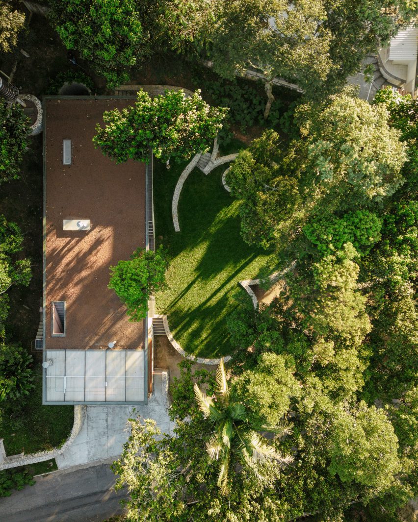 Aerial view of rectilinear house by Denis Joelsons 