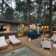 Brick pool terrace at Casa Mola by Estudio Atemporal