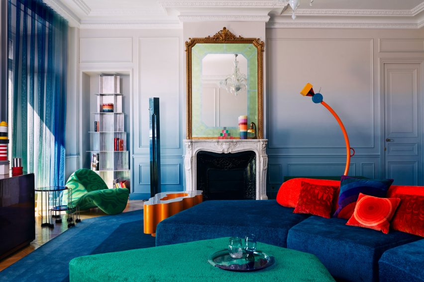 Colourful living room in a Parisian apartment