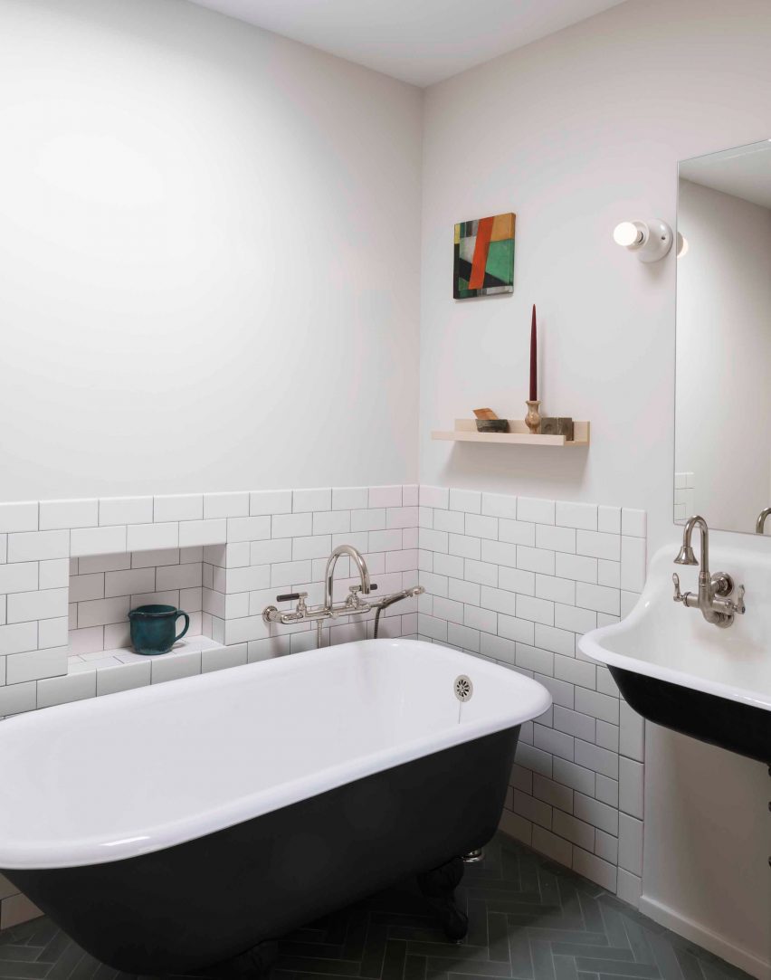 White-walled bathroom within Brooklyn townhouse bathroom