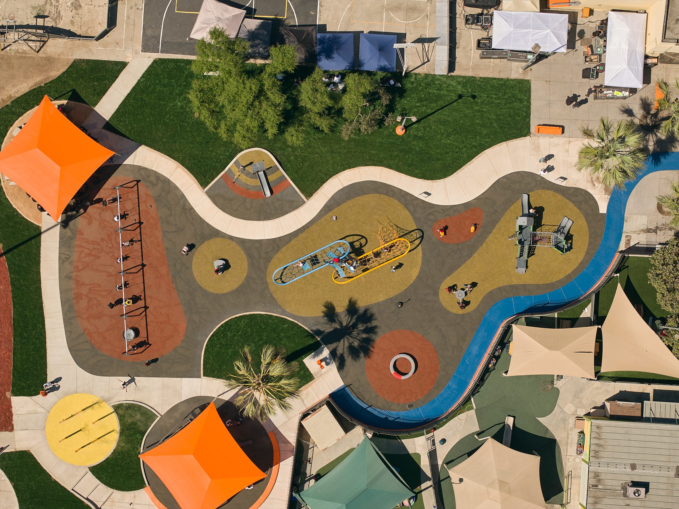 Miulti-colored playground seen from above