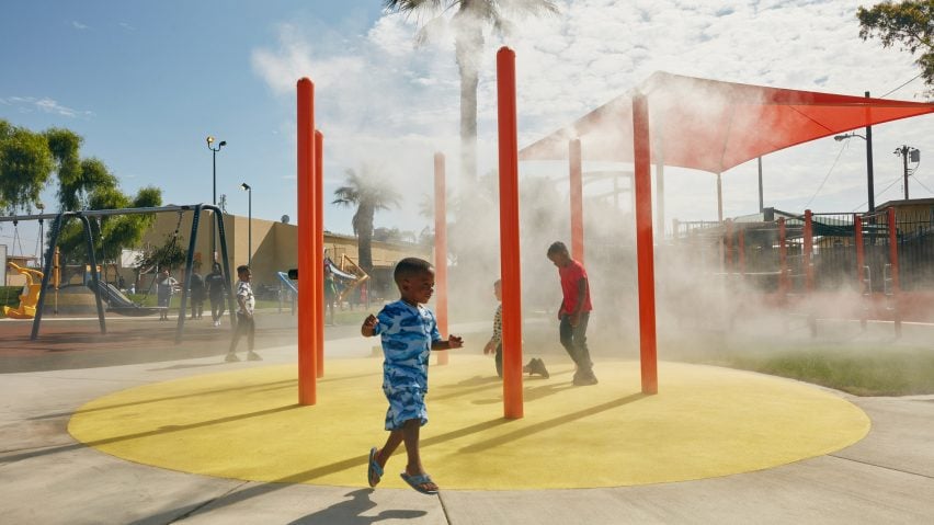 Misting poles in playground