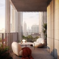 A porch overlooking New York City with concrete walls and a metal exterior
