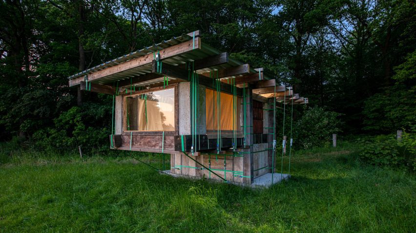 Overtreders W created a temporary hotel room with borrowed materials in Veenhuizen, Netherlands.