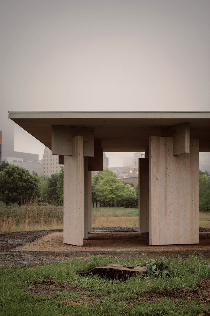 A simple pavilion made of CLT pavilions that are rotated slightly