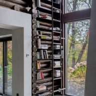 Photograph of bookcase with ladder
