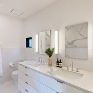 White bathroom with a double sink