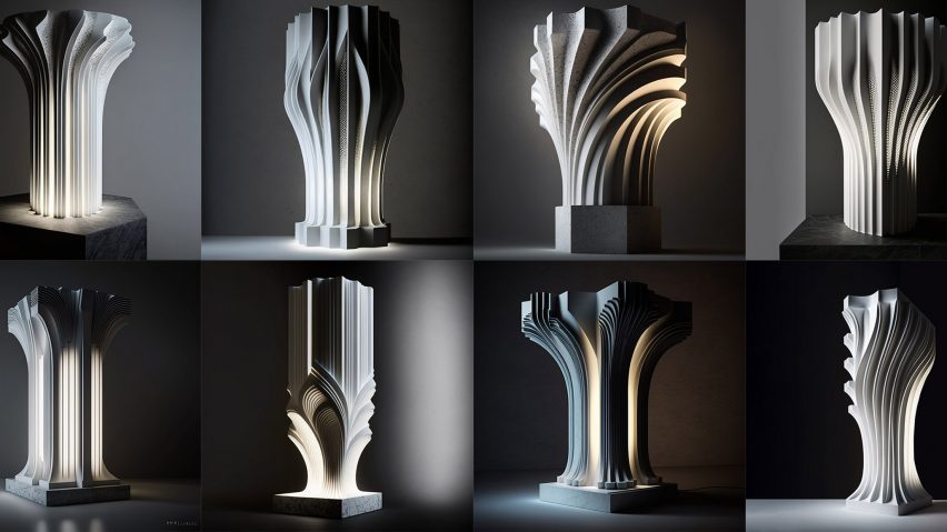 AI-designed carved stone column