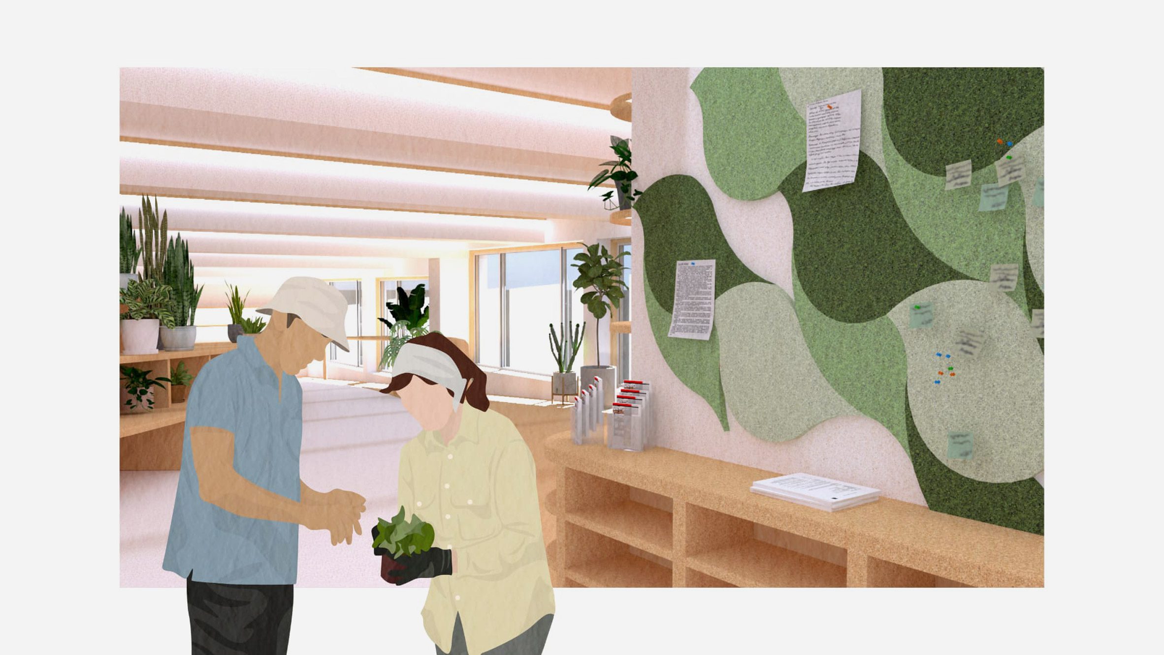Interior visualisation of house plant caring and education facility