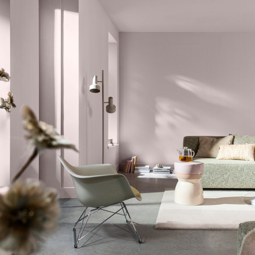 Blush-coloured hue across living room walls