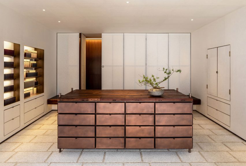 Geometric copper cabinetry
