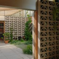 Garden courtyard with hollow breeze block walls
