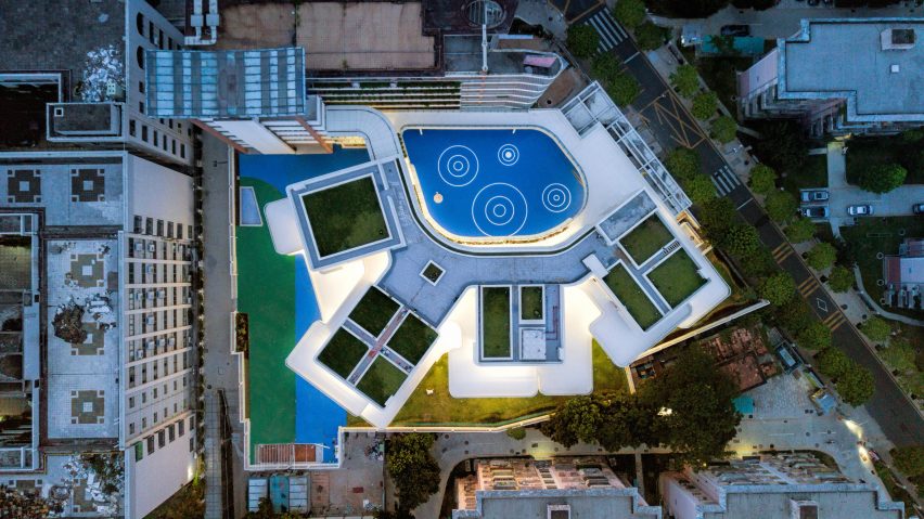 Aerial view of the Kindergarten of Museum Forest in Shenzhen