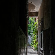 Narrow alleyway between buildings in Cambodia