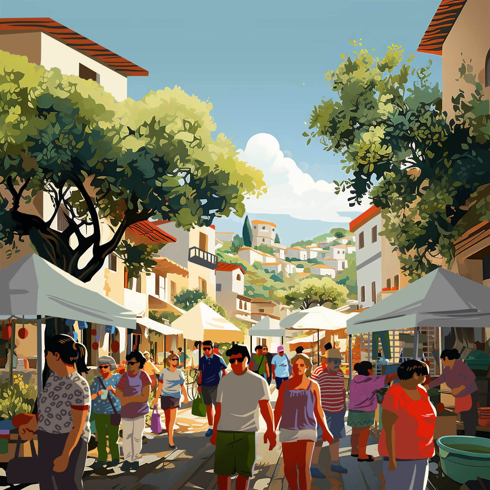 Illustration of a Mediterranean-style town