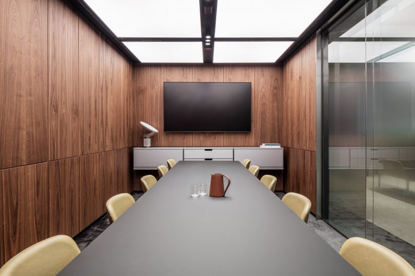 Wood-panelled meeting room
