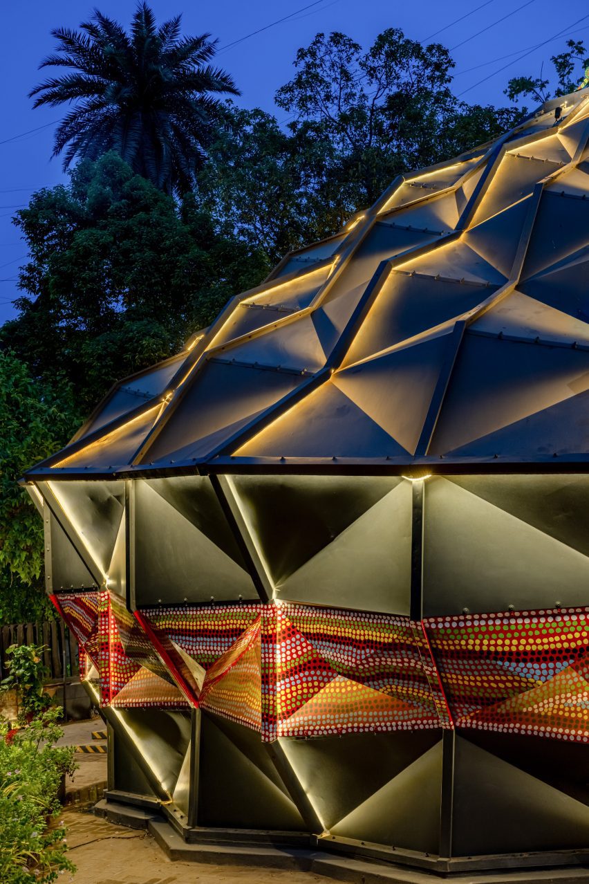 Andblack Design Studio metal parametric tent at night