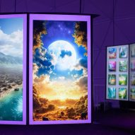 A large screen featuring AI renderings of an idealized future