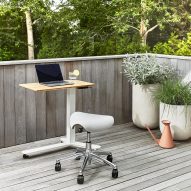 Photo of the Float Mini desk by Humanscale on an outdoor terrace