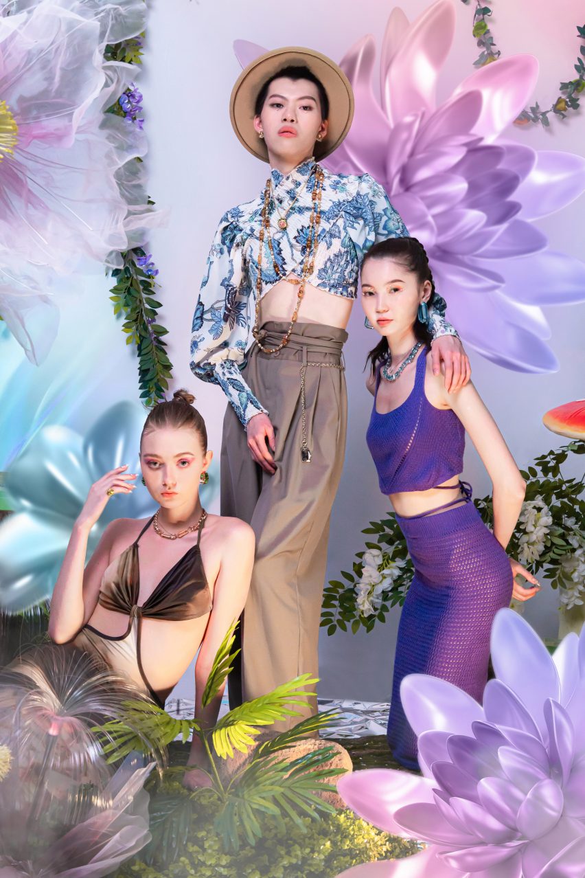 Photograph showing models wearing colourful garments