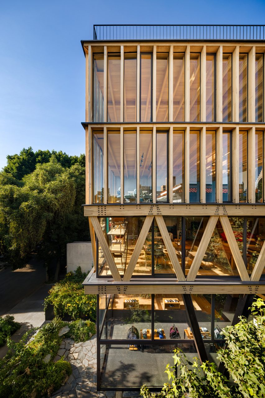 Mass timber structure mexico with exposed V trusses