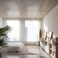 Concrete bedroom at Virrey Aviles Street apartments by Juan Campanini and Josefina Sposito