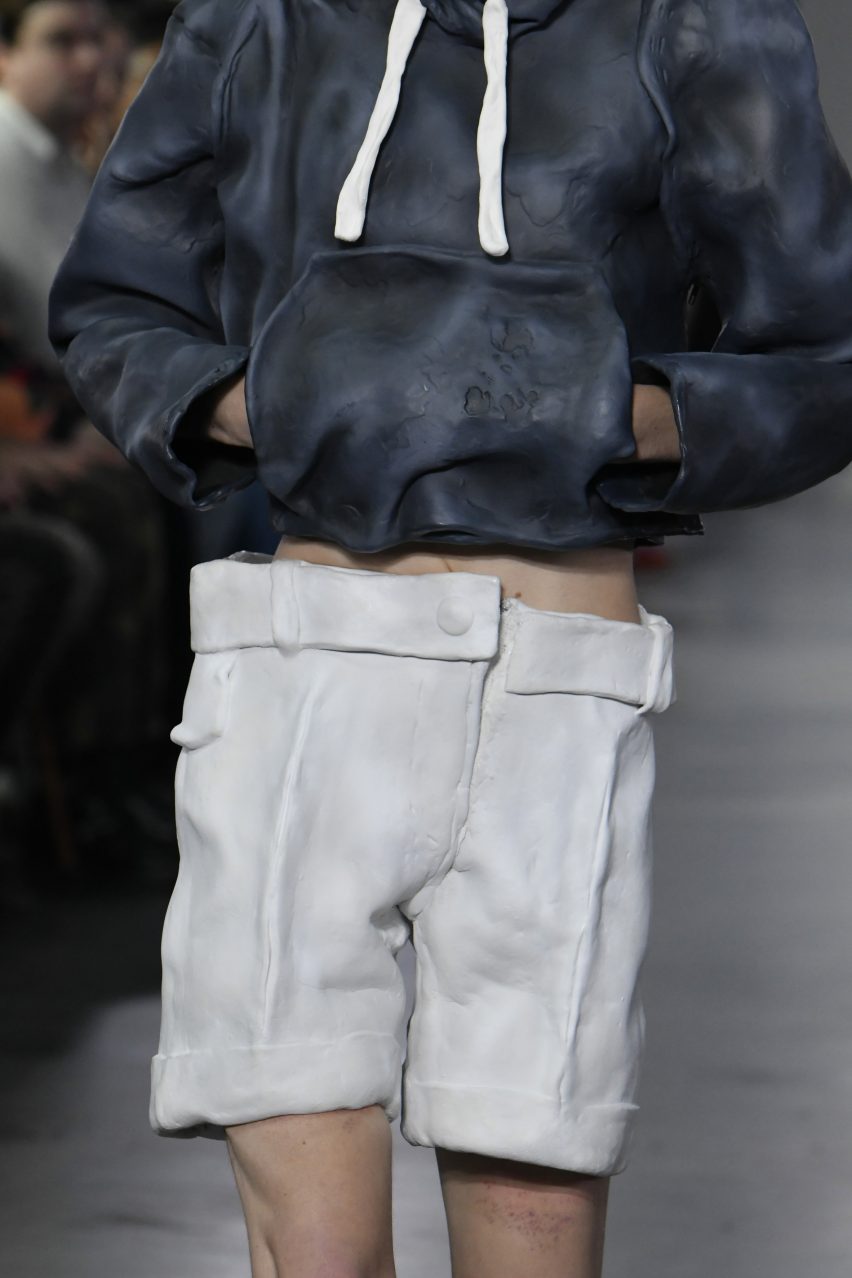 Photo of a clay hoodie at the JW Anderson show