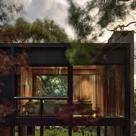 Charred timber exterior of Somers House raised on columns by Kennedy Nolan