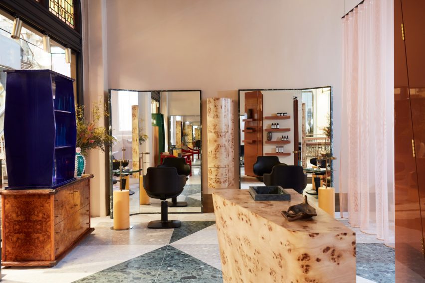 Mid-century furniture within Koda hair salon