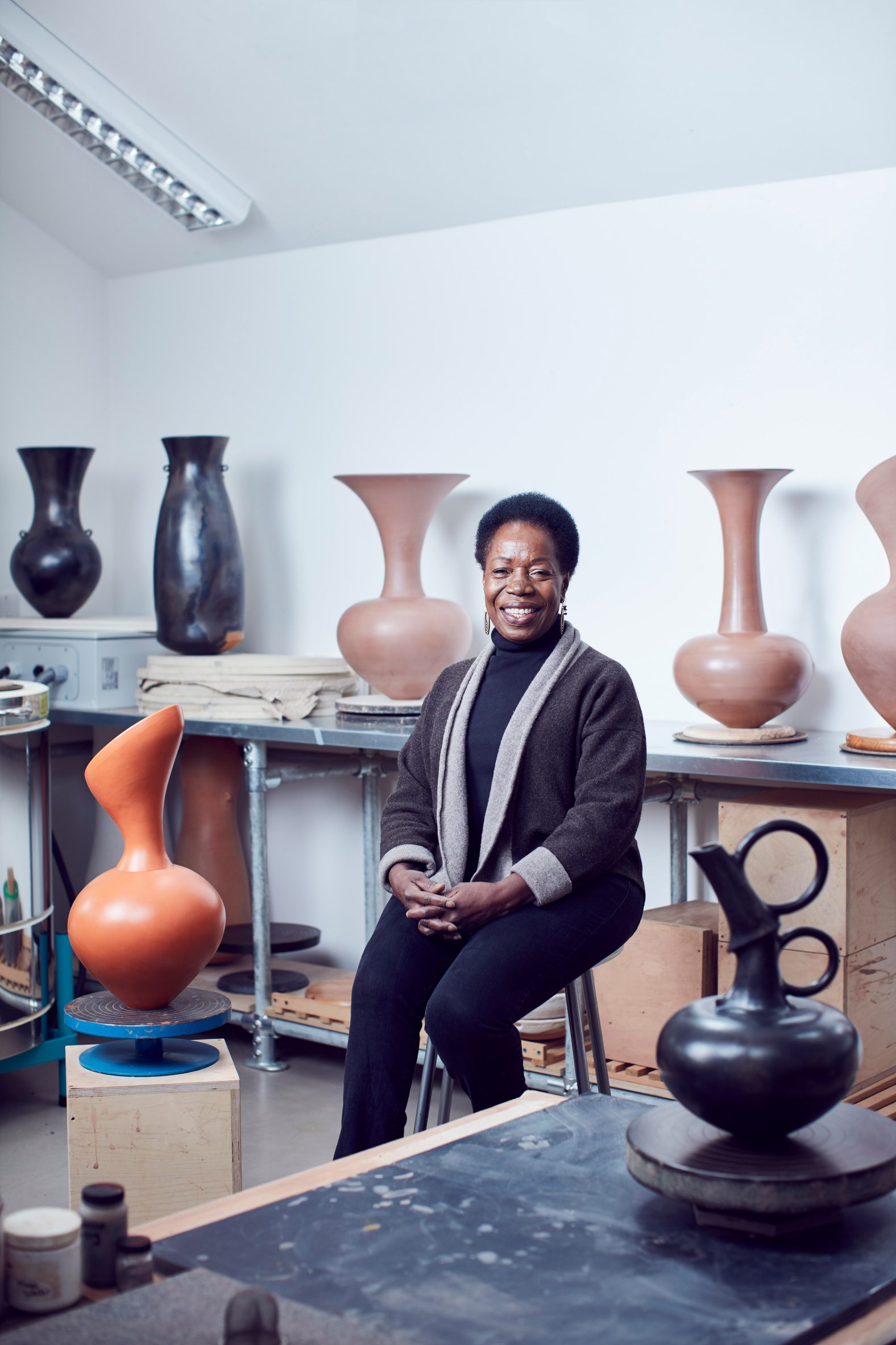 Kenyan ceramicist Magdalene Odundo in her studio