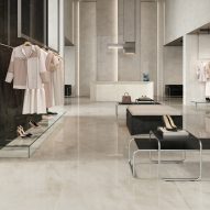 Black and white Marvel Onyx surfaces by Atlas Concorde in a clothing showroom
