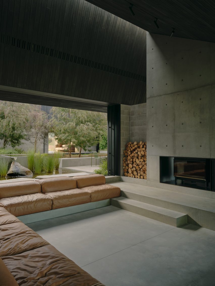 Interior photo of home with exposed concrete walls