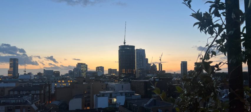 The london skyline from the rooftop of 100 Shoreditch