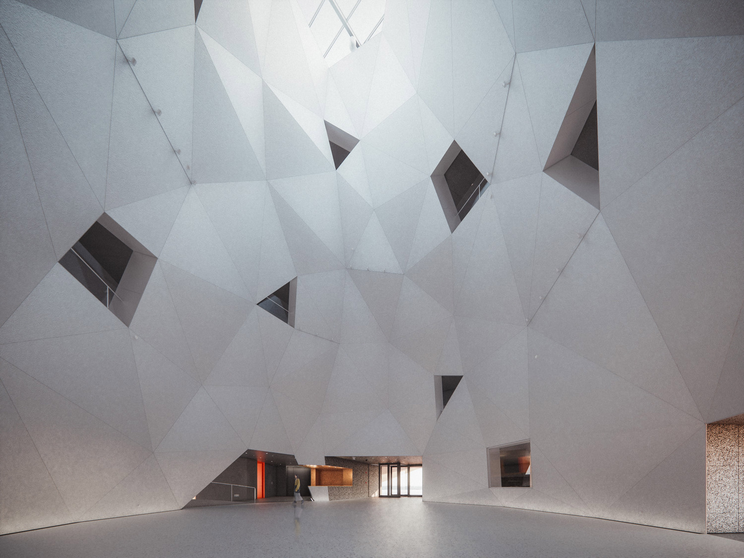 Tall atrium space in the Space Museum by Open Architecture