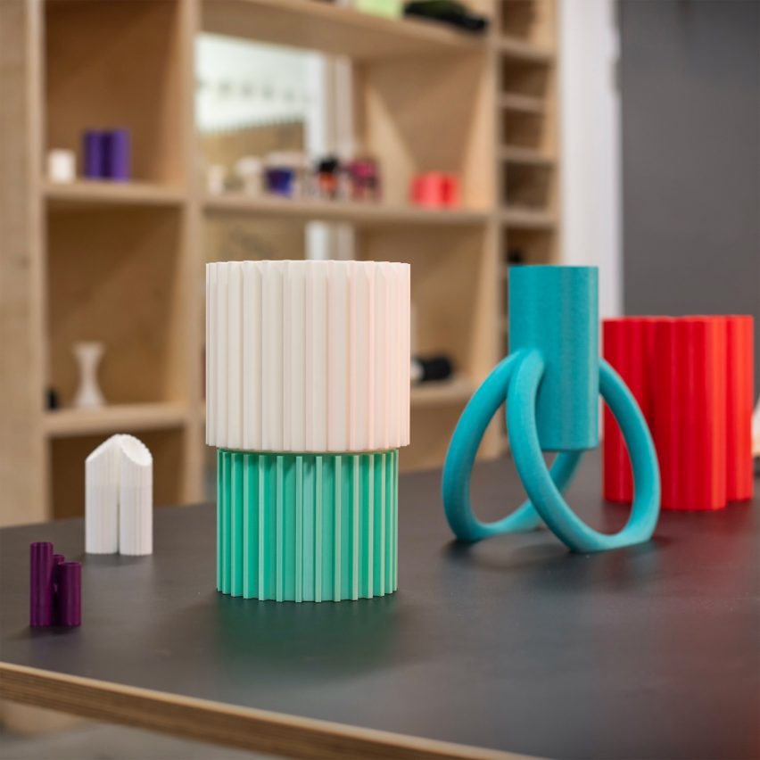 a photograph of coloured shapes in tones of green, white and blue