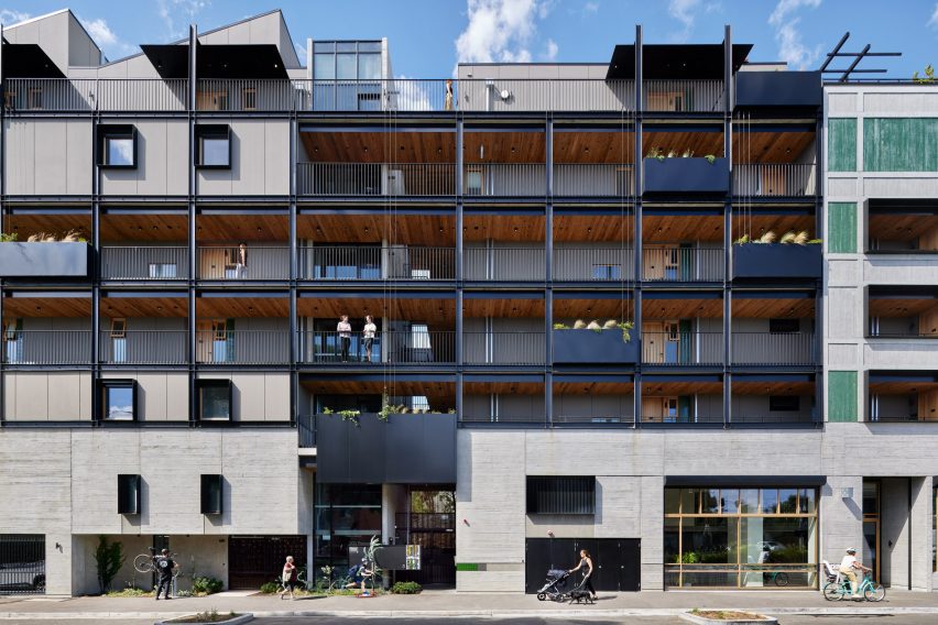 Concrete and steel facade of the Ferrars & York residential building designed by Hip V Hype and Six Degrees Architects