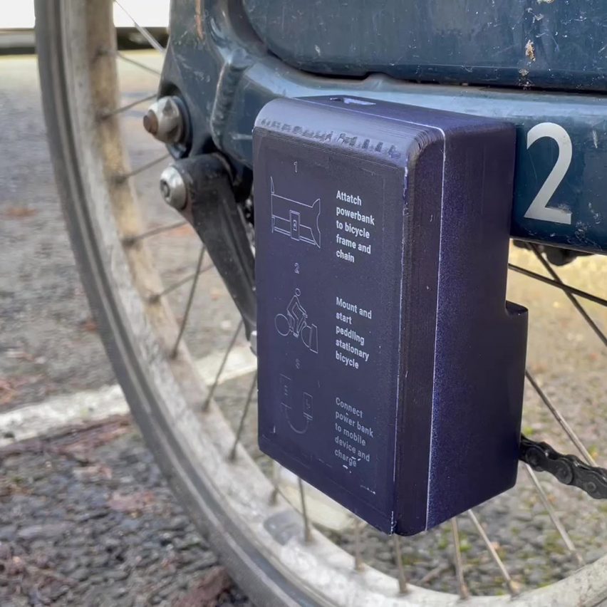 MyPowerbank by Luke Talbot attached to the frame of a Santander bike