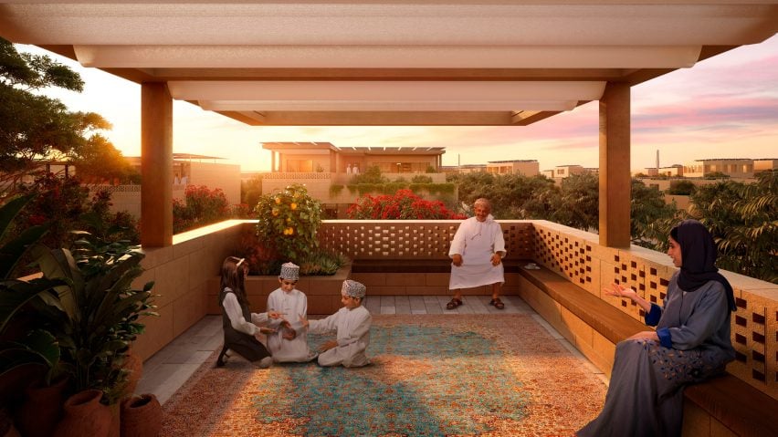Render of children playing on balcony in Oman 
