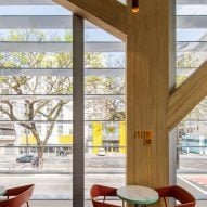 Interior of the mass timber McDonald's in Sao Paulo by Superliamo