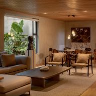 Living room interior with warm tones