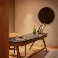 Home office with wooden desk